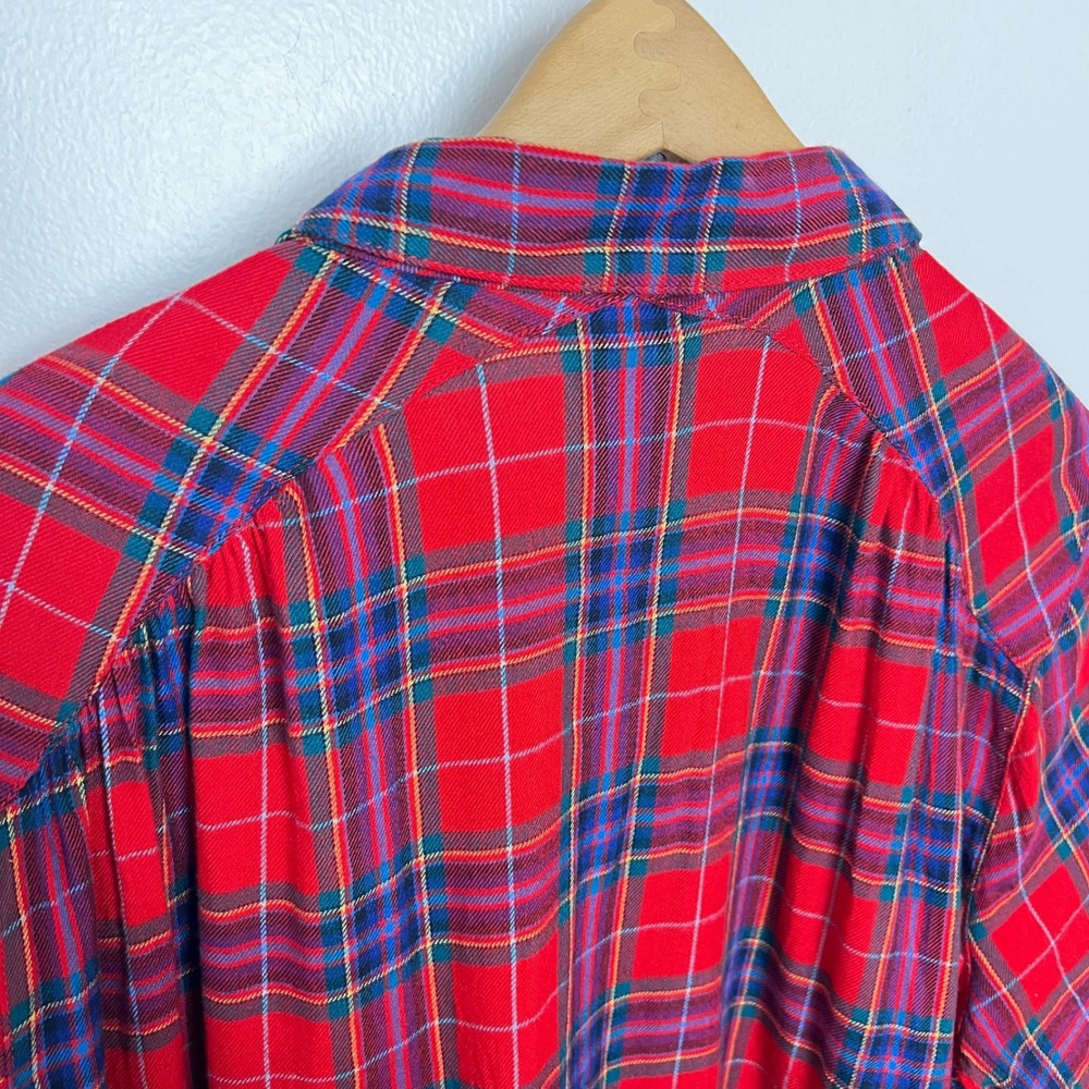 J. Jill Red Plaid Button Down Womens Medium Cotton Blend Long Sleeve Collared - Picture 6 of 7